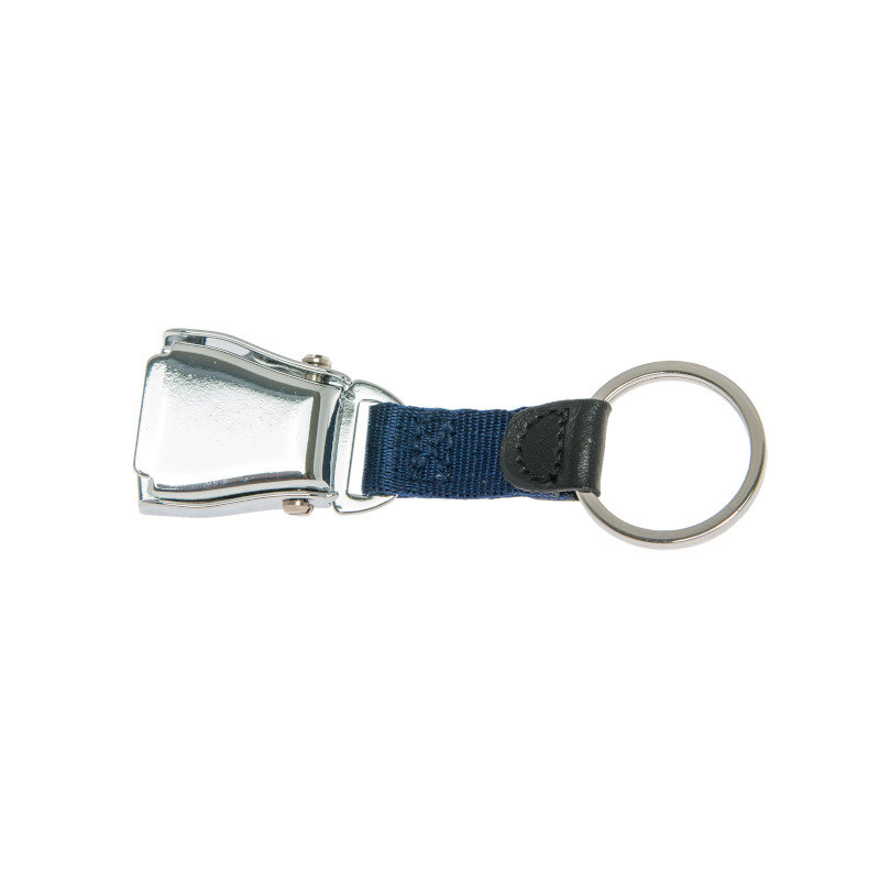 Ein Schlüsselanhänger hergestellt aus einem Flugzeugurt in blau